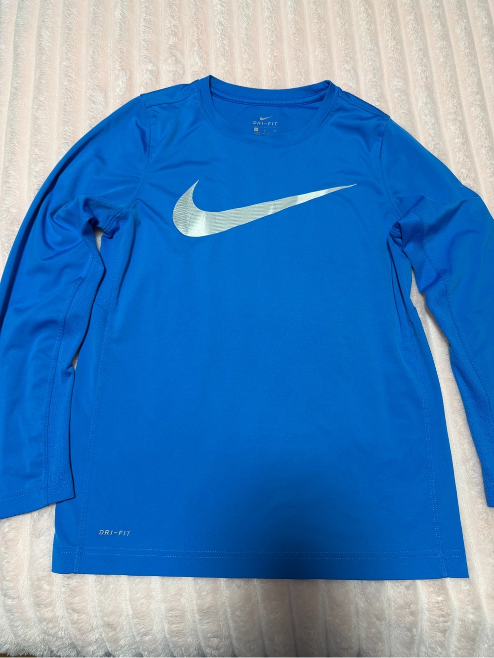 Nike Blue Long Sleeve Dri-FIT Shirt with Silver Swoosh